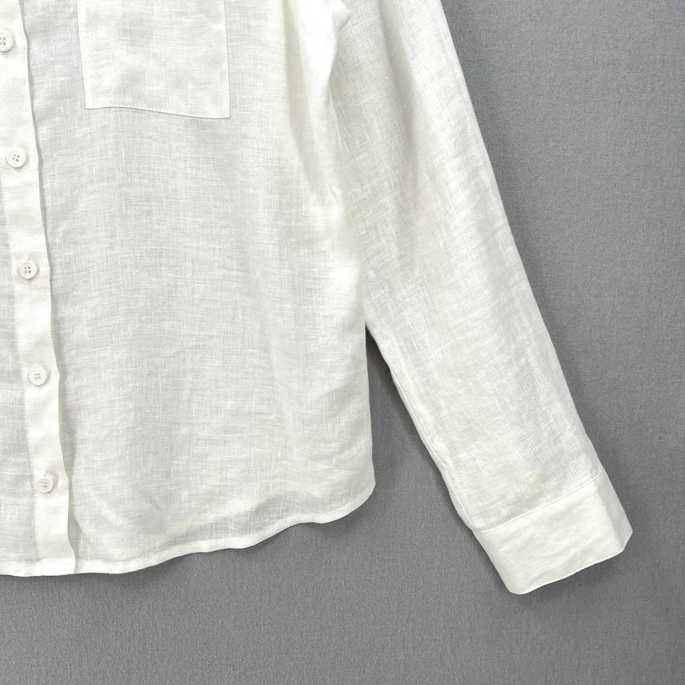 REFORMATION Sky Top Relaxed Linen Shirt Womens Large White Long Sleeve Button Up - Picture 8 of 14